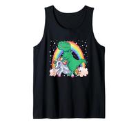 Dinosauro T Rex Che cavalca Unicorno Palloncino Arcobaleno Canotta