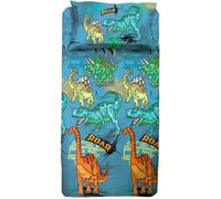 Dinosaurs Set Completo Letto Lenzuolo Sopra, Lenzuolo Sotto Con Angoli, Federa, 100% Cotone Blu