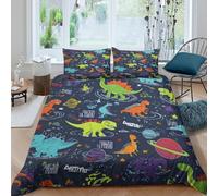 Dinosaurs spaceSet Di Copripiumino ultra microfibra Set di 3 Pezzi stampa 3D con cerniera Cartoon kids design copripiumino con federe traspirante ultra morbido for ragazze Super king（260x220cm）