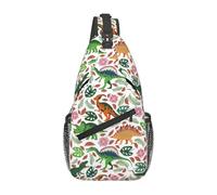 Dinosaurs With Tropical Leaves Flowers Donna Uomo Sling Bag Leggera Borsas A Spalla Piccolo Zaino Monospalla Per Escursionismo Lavoro Ciclismo Viaggio