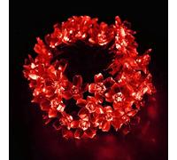 DINOWIN Catena Luminosa Solare 7M 50 LED Fiore di Pesca Luci a Stringa Solari Giardino Impermeabile Luci Fatate Esterno Energia Solare per Festa Nozze Terrazza Natale (Rosso)