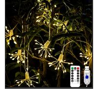 DINOWIN Led Stringa Luci Fuochi D'Artificio LED Fata Luci a USB Catena Luminosa con Telecomando 8 Modalità per Natale Interni e Esterni, Feste, Matrimonio (10in1 200LED)
