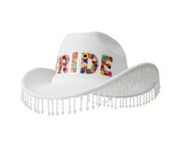 DINSOAVR Cappello, cappello da sposa Panama con perle con nappe cappello a torta di maiale con perline a mano cappello panama con nappe per festival musicali