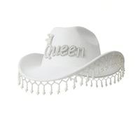 DINSOAVR Cappello, cappello da sposa Panama con perle con nappe cappello a torta di maiale con perline a mano cappello panama con nappe per festival musicali