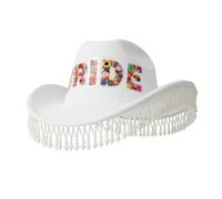 DINSOAVR Cappello, cappello da sposa Panama con perle con nappe cappello a torta di maiale con perline a mano cappello panama con nappe per festival musicali