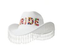 DINSOAVR Cappello, cappello da sposa Panama con perle con nappe cappello a torta di maiale con perline a mano cappello panama con nappe per festival musicali