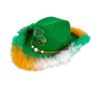 DINSOAVR Cappello, cappello irlandese con tesa piumata per attore comico maschio donna cappello festivo scintillante foglia verde