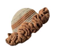 DINSOAVR Cappello, lavorato a mano all'uncinetto con volant cappello da pescatore ragazza elegante cappello lavorato a maglia inverno caldo cappello alla pescatora copricapo donna primavera autunno