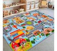 DINSUMRUG Tappeto da gioco per bambini, tappetino da gioco per auto, extra antiscivolo, motivo stradale e mappa della città, tappetino educativo, per auto, stanza dei giochi, camera dei ragazzi e aule