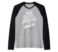 Dio benedica l'America e Donuts Patriotic Dessert Pride Maglia con Maniche Raglan