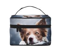 Dio Brown Border Collie Bokeh Con Gli Occhi Gialli, Borsa per il trucco Borsa per cosmetici Borsa da toilette da viaggio portatile Astuccio per matite Astuccio da toilette
