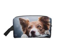 Dio Brown Border Collie Bokeh Con Gli Occhi Gialli, Borsa per il trucco Borsa per cosmetici Borsa da viaggio portatile da viaggio Borsa per trucco Organizer