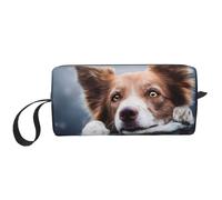 Dio Brown Border Collie Bokeh Con Gli Occhi Gialli, Borsa per il trucco Borsa per cosmetici Borsa da toilette da viaggio portatile Borsa per trucco Organizer