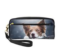 Dio Brown Border Collie Bokeh Con Gli Occhi Gialli, Borsa per il trucco Borsa per cosmetici Borsa da viaggio portatile da toilette Astuccio in pelle per donne e ragazze