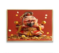 Dio cinese della ricchezza tela di canapa arte della parete prosperità fortuna stampe arredamento asiatico per soggiorno Feng Shui pittura di buon auspicio per l'ufficio 80x120 cm con cornice in oro