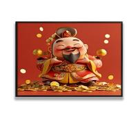 Dio cinese della ricchezza tela di canapa arte della parete prosperità fortuna stampe arredamento asiatico per soggiorno Feng Shui pittura di buon auspicio per l'ufficio 80x120cm con cornice nera