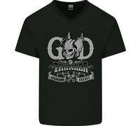 Dio Del Cielo Thunder Gym Training Top Vikings da Uomo Scollo A V Cotone T-Shirt