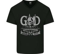 Dio Del Cielo Thunder Gym Training Top Vikings da Uomo Scollo A V Cotone T-Shirt