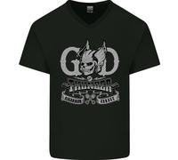 Dio Del Cielo Thunder Gym Training Top Vikings da Uomo Scollo A V Cotone T-Shirt
