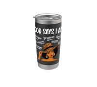 Dio dice che sono fede cristiana donna nera versetto biblico afro Bicchiere termico in acciaio inox doppia parete