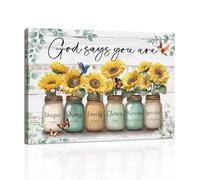 Dio dice che tu sei Quadri Moderni Versetto biblico cristiano ispiratore Stampe da Parete Religiosi Stampa su tela per donne Girasoli in barattolo vetro Quadro Decor Soggiorno Camera da letto 40X60cm