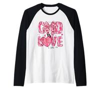 Dio è Amore 1 John 4 8 Christian Valentine Hearts Bow Maglia con Maniche Raglan