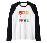 Dio è Amore, Fede in Dio, Gesù Amore Arcobaleno Maglia con Maniche Raglan