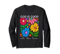 Dio è Buono Boho Floreale Fiore Sacro Religioso Cristiano Maglia a Manica
