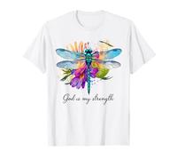 Dio è la mia forza Floral Dragonfly Christian Maglietta