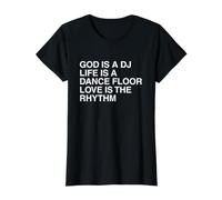 Dio è Un DJ Techno House Music Dubstep DnB Raving Party Meme Maglietta con Stampa Grafica Economica, Donna, Nero, S
