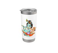 dio indù Signore Shri Krishna con una mucca e un uccello Bicchiere termico in acciaio inox doppia parete