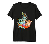 Dio indù Signore Shri Krishna con Una Mucca e Un Uccello Maglietta Premium