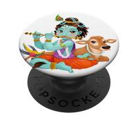 dio indù Signore Shri Krishna con una mucca e un uccello PopSockets PopGrip Adesivo