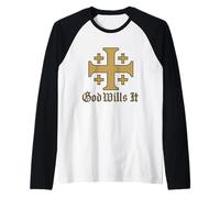 Dio Lo Vuole - Deus Vult - Croce di Gerusalemme Maglia con Maniche Raglan