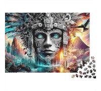 Dio Maya Puzzle 1000 Pezzi Relax Adulti Maschera Azteca Piume Vulcano Galassia Premium Spesse Resistenti Alta Qualità Stimolanti Antistress 38x26cm/1000pz