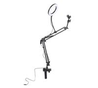 Dioche Scrivania con Luce Ad Anello Selfie Ring Light Supporto per Striscia Luminosa Ad Anello Superiore con Braccio Telescopico a Temperatura a 3 Colori per Morsetti del Telefono, Utilizzato per la