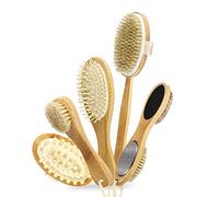 Dioche Set Spazzole Bagno, 5 Spazzole Morbide a Manico Lungo | Scrubber per il Corpo, Capelli in Legno e Fibra, Uso della Doccia, Cura del Cuoio Capelluto, Maniglia per la Schiena