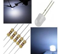 DIODI LED LUCE DIFFUSA 10mm BIANCO ROSSO VERDE BLU GIALLO RESISTENZE 5 10 50 Pz.