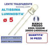 diodo led bianco freddo D5 alta luminosità 20000-24000mcd lente trasparente