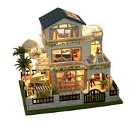 Dioeazh Kit Casa Miniatura Artigianale | Modello 3D di Villa in Legno da Costruire con Luci LED - Decorazione Domestica E Giocattoli Per Famiglie Bambini Ragazzi E Adulti