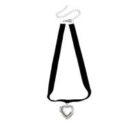 Diogeynu Collana con medaglione a forma di cuore in velluto nero collana girocollo strass ciondolo cuore gioielli alla moda donna ragazza catena a forma di pesca lettera clavicola
