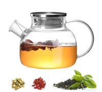 Diompirux 1000ml Teiera in vetro con filtro nel beccuccio, Filtro in Acciaio Inox Coil, Teiera in vetro borosilicato con colino in metallo e cap, per tè, tisane, caffè, Sfuso Infusiera