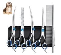 Diompirux 5 in 1 Forbici per Toelettatura Cani e Gatti Professionali, con 1 Forbice per Sfoltire, 2 Forbici Curve, 1 Pettine