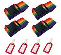 Diompirux Set di 4 Cinghie Fissaggio Valigie, Fissaggio Valigie Cintura Sicurezza, Sgancio Rapido Regolabile e Antiscivolo, Segnare Bagagli per Bagagli Accessori Viaggio Utili, Colore dell'arcobaleno