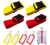 Diompirux Set di Cinghie e Targhette con Nome per Valigie, colori luminosi facilmente riconoscibili, cinghie regolabili, Viaggia in sicurezza e con stile, per valigie, zaini, borse altro(rosso+giallo)