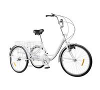 DioPaiB 24 pollici triciclo adulto 3 ruote bicicletta con cestino e luce, 6 marce, per adulti, capacità di carico 120 kg, moderna, 3 ruote, altezza regolabile, colore: bianco