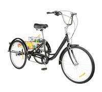 DioPaiB 24 pollici triciclo per adulti con cestino della spesa, bicicletta a 3 ruote, 8 marce, altezza regolabile, 77,7 - 93,5 cm, 3 ruote, capacità di carico 120 kg, per adulti e anziani, nero