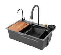 DioPaiB 68 x 45 cm, lavello da cucina in acciaio inox, con rubinetto estraibile e scolapiatti, set di lavello da incasso in acciaio inox, 1 vasca, rettangolare per casa, ristoranti