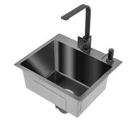 DioPaiB Lavello da cucina in acciaio inox, 45 x 40 cm, con rubinetto e scolapiatti, colore nero, 1 bacino, moderno lavello da cucina, rettangolare, in acciaio inox, per famiglie e ristoranti