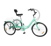 DioPaiB triciciclo per adulti, 24 pollici, con cestello e luce LED, 3 ruote, 7 marce, pieghevole, capacità di carico a tre ruote, 120 kg, altezza regolabile, colore turchese